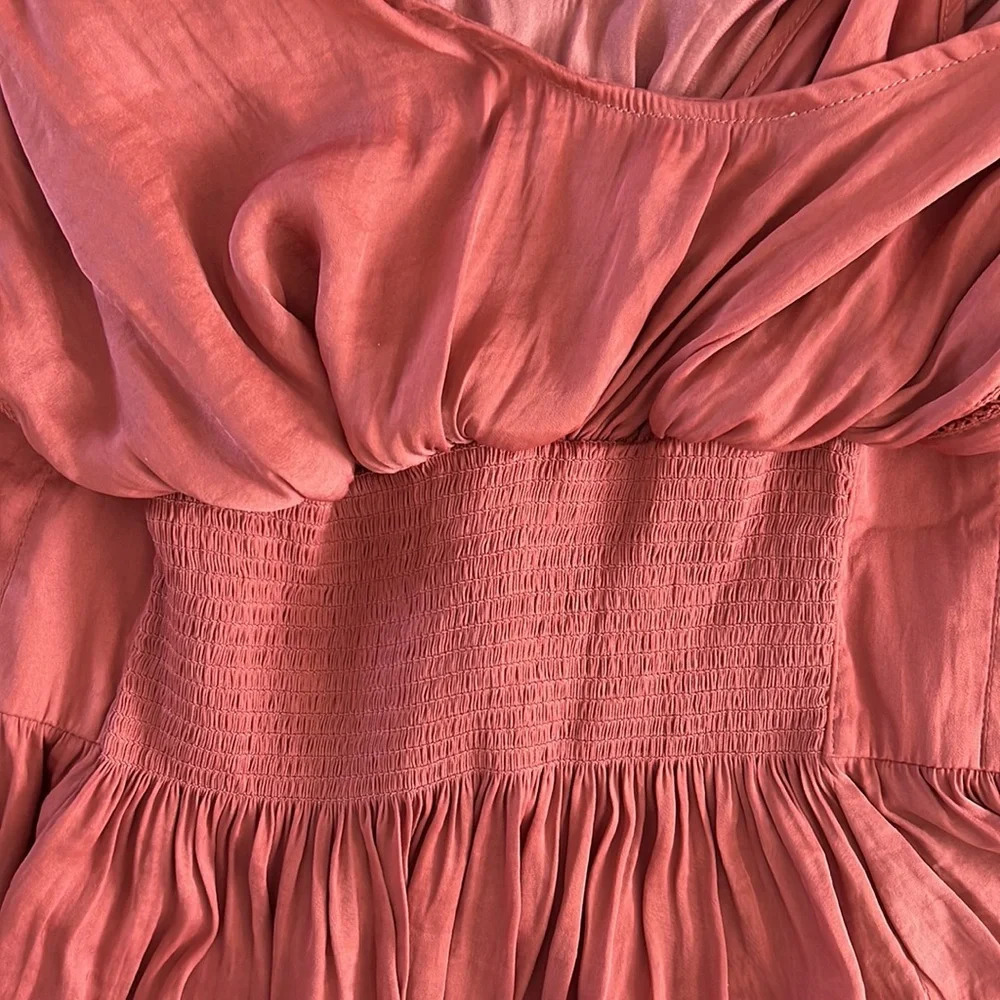 Free People Corset Blouse Top Smocked Balloon Sleeve Bohemian Texas Orange Small - Picture 11 of 11